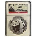 S - 2001D MS69 CHINA 10ï¿½ PANDA 1oz .999 SILVER (c