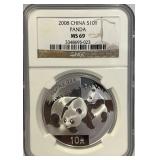 S - 2008 MS69 CHINA 10ï¿½ PANDA 1oz .999 SILVER (f)