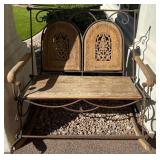 Y - VINTAGE WOOD & WROUGHT IRON ROCKING BENCH
