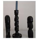 Y - WOODEN CANDLESTICK & 2 CARVED HEADS (NM4)