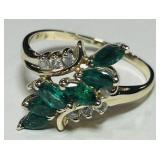 14KT YELLOW GOLD EMERALD & DIAMOND RING 2.50GRS