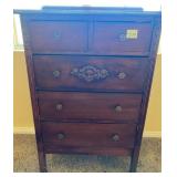 P - ANTIQUE DARK WOOD FIVE-DRAWER DRESSER (J17)