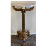 P - ORNATE MARBLE-TOP GOLD PEDESTAL TABLE (J1)