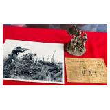 11 - VTG WAR RATIONS BOOK, COMBAT PHOTO, SCULPTURE