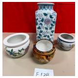 11 - PORCELAIN VASE & 3 PLANTER POTS (F178)