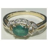 14KT YELLOW GOLD EMERALD & DIAMOND RING 3.00GRS