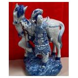11 -CHINESE WARRIOR BLUE/ WHITE CERAMIC SCULPTURE