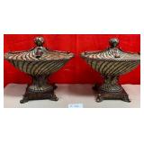 11 - PAIR OF LIDDED PEDESTAL VASES (F37)