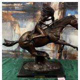 313 - REMINGTON WARRIOR BRONZE SCULPTURE 21.5"T