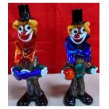 11 - 2 PIECES ART GLASS CLOWNS 10"T (F127)