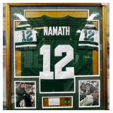 313 - NAMATH #12 SIGNED JERSEY FRAMED W/ MEMENTOS