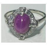 14KT WHITE GOLD STAR RUBY & DIAMOND RING 3.70GRS