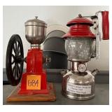 L - ANTIQUE COFFEE GRINDER & COLEMAN LANTERN