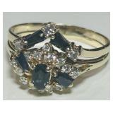 14KT YELLOW GOLD SAPPHIRE & DIAMOND RING 4.20GRS