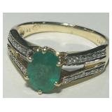 14KT YELLOW GOLD EMERALD & DIAMOND RING 3.50GRS