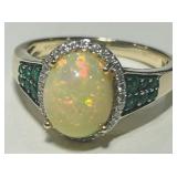 14KT YELLOW GOLD OPAL/TSAVORITE/DIAMOND RING 4.20S