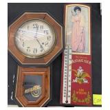 L - REGULATOR WALL CLOCK, ANTIQUE THERMOMETERR