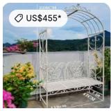 M - WHITE METAL ARBOR W/ BENCH, CUSHION & PILLOWS