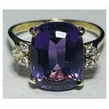 14KT YELLOW GOLD AMETHYST & DIAMOND RING 4.80GRS