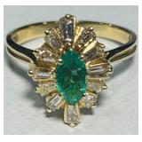 14KT YELLOW GOLD EMERALD & DIAMOND RING 3.70 GRS