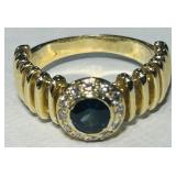 14KT YELLOW GOLD SAPPHIRE & DIAMOND RING 4.80GRS
