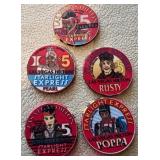 O - LOT OF 5 VINTAGE CASINO TOKENS (L63)