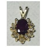 14KT YELLOW GOLD RUBY & DIAMOND PENDANT 1.30GRS