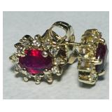 14KT YELLOW GOLD RUBY & DIAMOND EARRINGS 1.50GRS