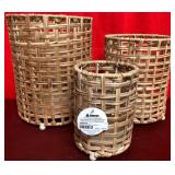 43 - NEW WMC GLASS & RATTAN CANDLE HOLDERS (M100)