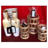 43 - NEW WMC 2 DECOR BOTTLES & WOVEN RATTAN VASES