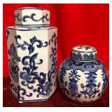 43 - NEW WMC 2 BLUE & WHITE WARE GINGER JARS (A12)