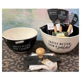 43 - NEW WMC MIXING BOWLS, BACON PRESS, SPATULAS