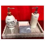 43 - NEW WMC HAND SOAP DISPENSERS, BAR SOAP, TRAY