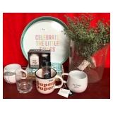 43 - NEW WMC S&P SET, TRAY, FAUX GREENERY, MUGS