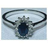 14KT WHITE GOLD SAPPHIRE & DIAMOND RING 2.00GRS
