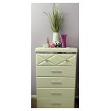 W - TALL WHITE DRESSER WITH DECOR 48X29" (C56)