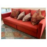 W - RED SOFA WITH DECORATIVE PILLOWS 88X25" (B30)