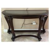 W - WOOD CONSOLE TABLE W/ GLASS TOP 48X30X19"(C48)