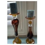 W - PAIR BLOWN GLASS CANDLE HOLDERS (B18)