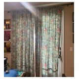Aqua Floral Cotton Sleeve Top Curtains Set Of 2