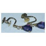 14KT YELLOW GOLD AMETHYST & DIAMOND EARR.2.40GRS