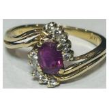 14KT YELLOW GOLD RUBY & DIAMOND RING 2.70GRS