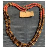 341 - DOUBLE-STRAND TIGER EYE & CORAL NECKLACE