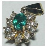 14KT YELLOW GOLD EMERALD & DIAMOND PENDANT 1.90 GS