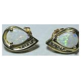 10KT YELLOW GOLD OPAL & DIAMOND EARR. 1.80GRS