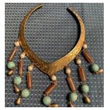 341 - COPPER COLLAR W/ TIGER EYE & PEARLS (B35)