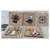 11 - 5 PIECES NATIVE AMERICAN SAND PAINTINGS (B303