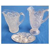 11 - VINTAGE CRYSTAL PITCHERS & DISH (E7)