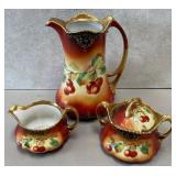 N - HANDPAINTED ANTIQUE CHERRY CERAMIC SET (B151)