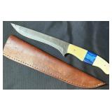 415 - DAMASCUS KNIFE BONE BLUE HANDLE (A181)